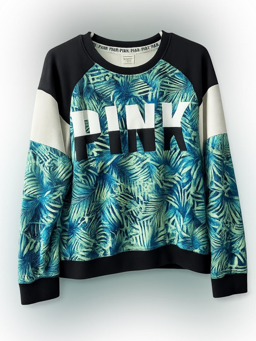 PINK Victoria's Secret Crew Neck Sweater w/ Tropical Design💙 Like New 🆕 !